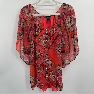 Signature Studio Batwing Sleeve Size L Sheer Multi Colored